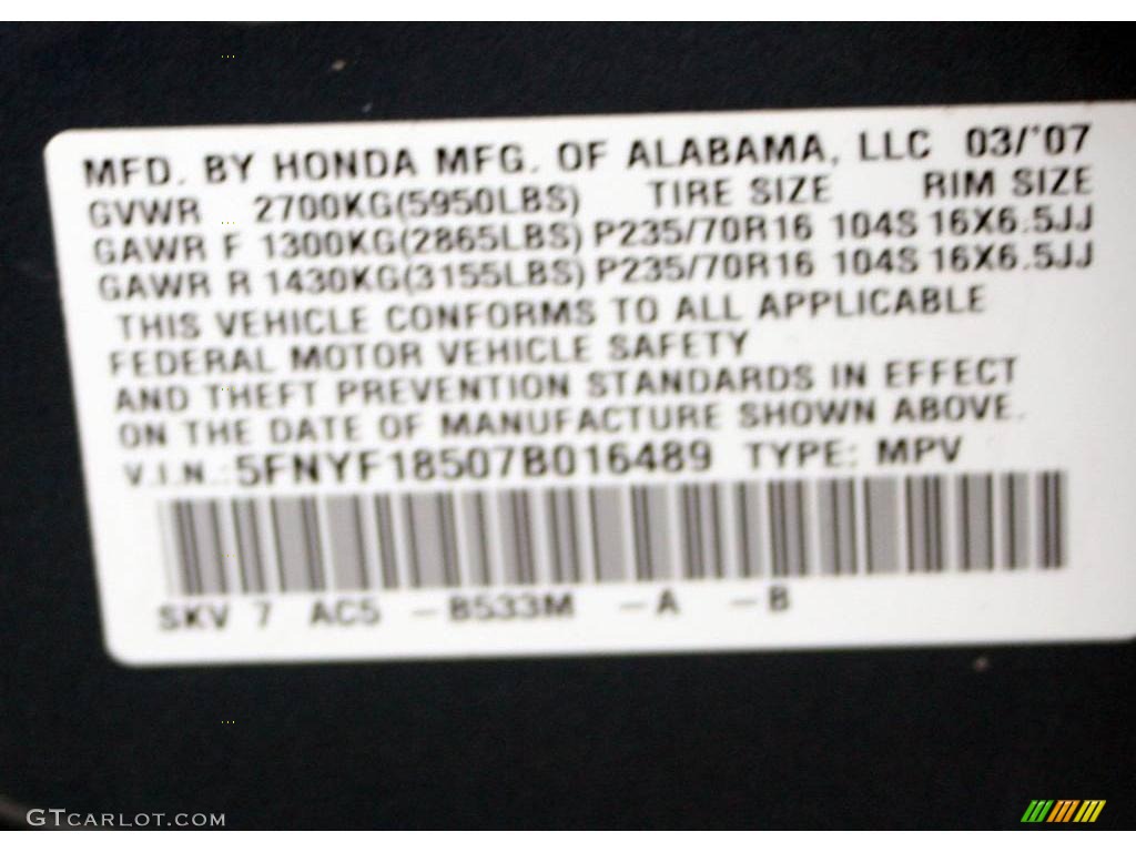 2007 Pilot EX-L 4WD - Steel Blue Metallic / Gray photo #24