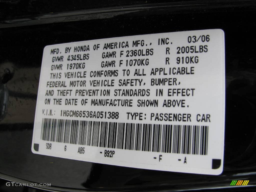 2006 Accord EX-L V6 Sedan - Nighthawk Black Pearl / Ivory photo #14