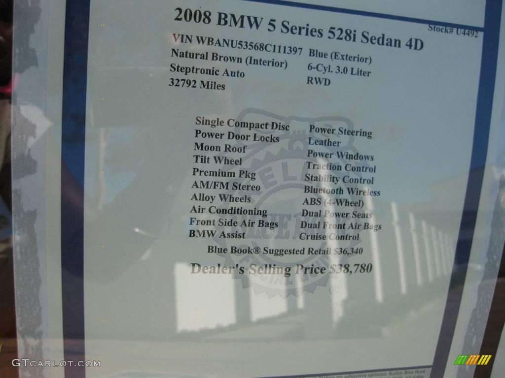 2008 5 Series 528i Sedan - Monaco Blue Metallic / Natural Brown Dakota Leather photo #22