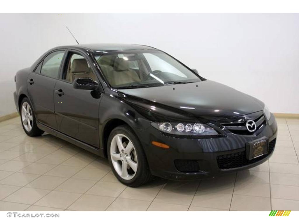 2008 MAZDA6 i Sport Sedan - Onyx Black / Beige photo #1