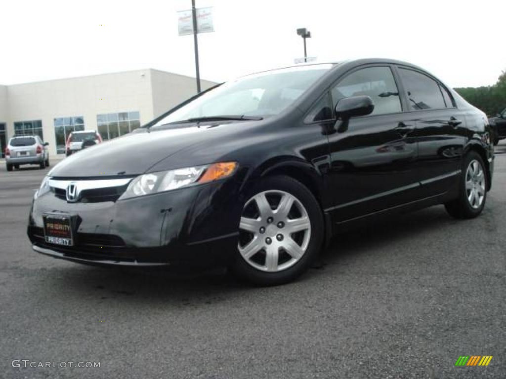 2007 Civic LX Sedan - Nighthawk Black Pearl / Gray photo #2