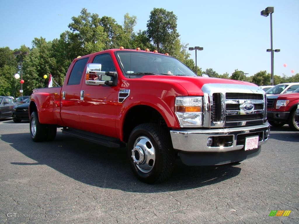 2008 F350 Super Duty Lariat Crew Cab 4x4 Dually - Bright Red / Camel photo #1