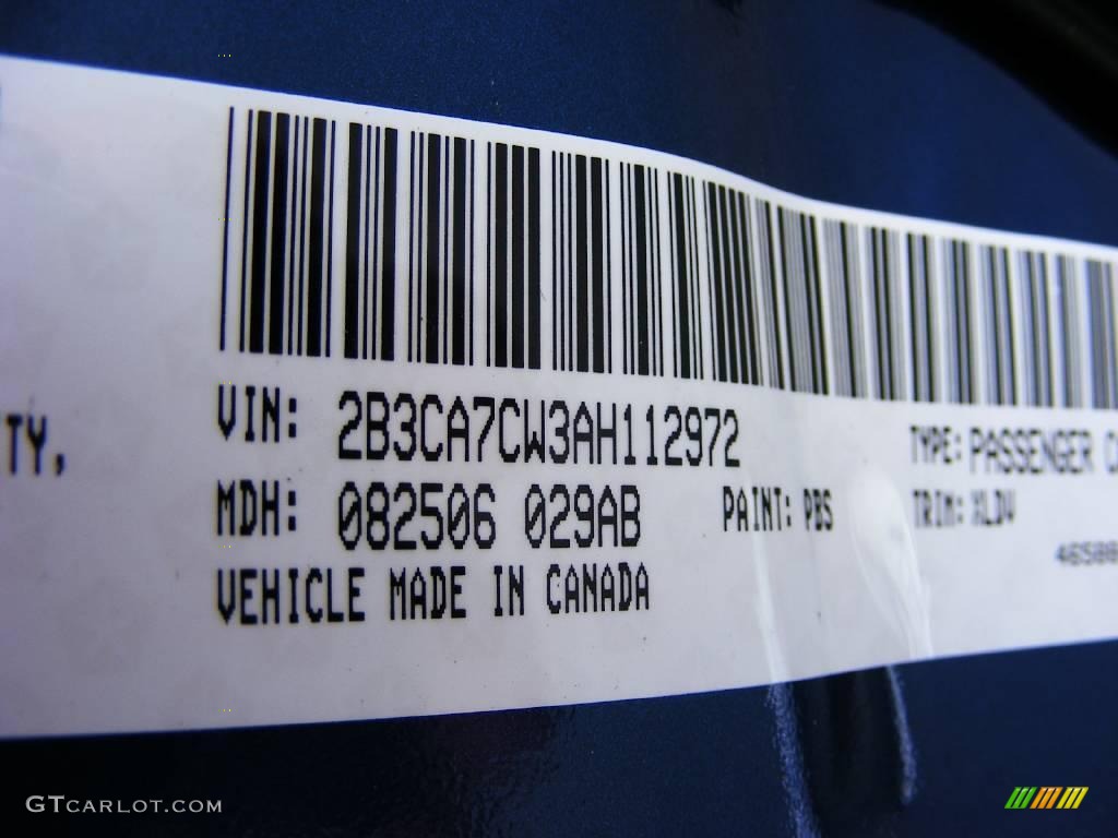 2010 Charger Color Code PBS for Deep Water Blue Pearl Photo #17982341