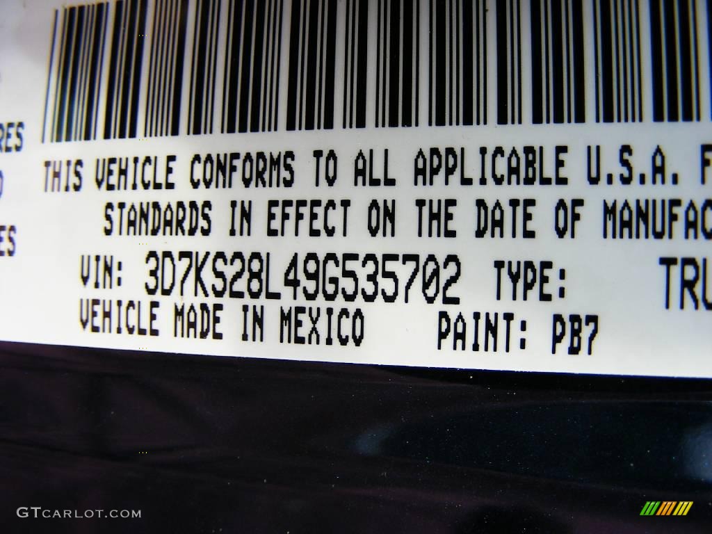 2009 Ram 2500 Color Code PB7 for Patriot Blue Pearl Photo #17982998