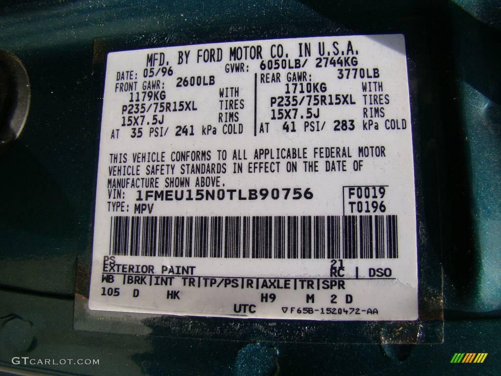 1996 Bronco Color Code PS for Pacific Green Metallic Photo #17984572