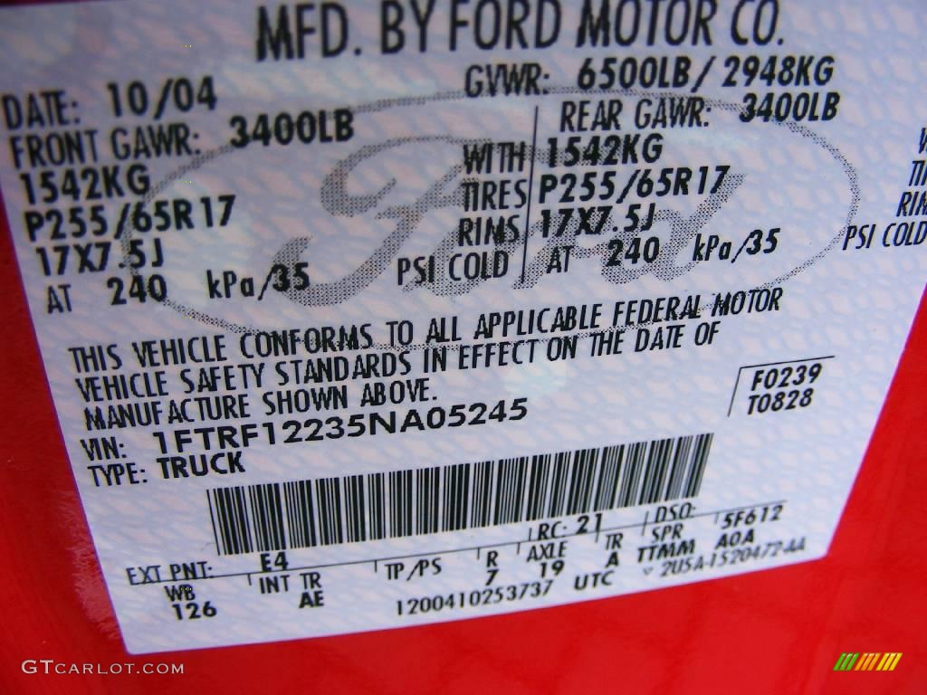 2005 F150 XL Regular Cab - Bright Red / Medium Flint Grey photo #27
