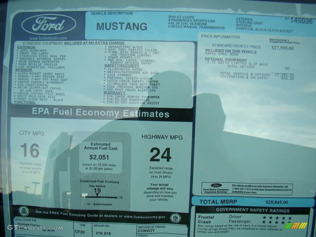 2010 Ford Mustang GT Coupe Window Sticker Photo #18093146