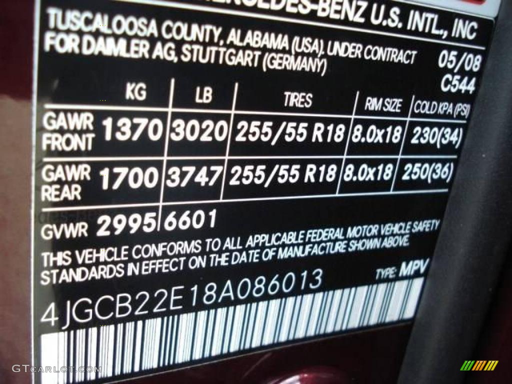 2008 R Color Code 544 for Barolo Red Metallic Photo #18198437
