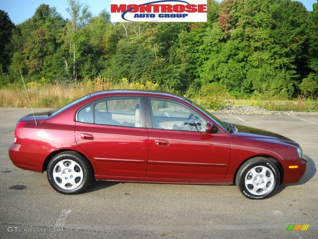 2002 Elantra GLS Sedan - Chianti Red / Beige photo #1