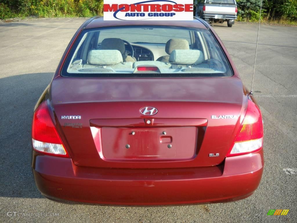 2002 Elantra GLS Sedan - Chianti Red / Beige photo #4
