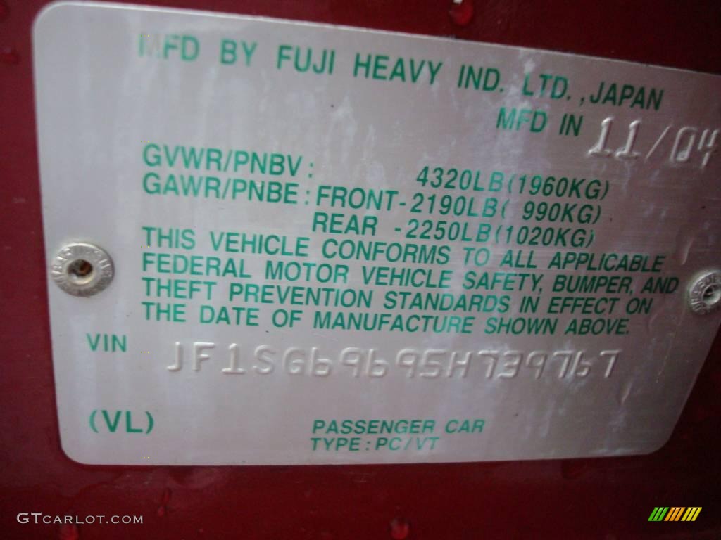2005 Forester 2.5 XT - Cayenne Red Pearl / Off Black photo #19