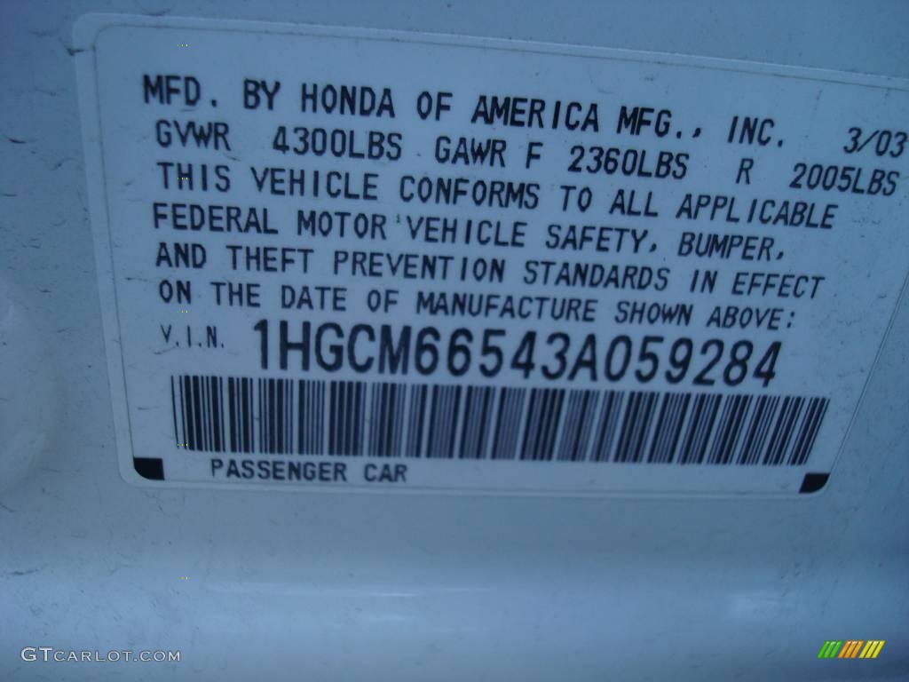 2003 Accord EX V6 Sedan - Taffeta White / Ivory photo #19