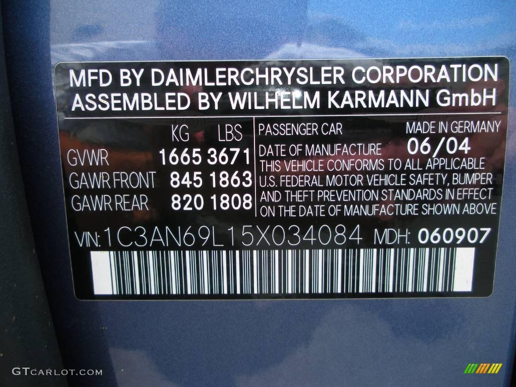 2005 Chrysler Crossfire Limited Coupe Info Tag Photo #18406843