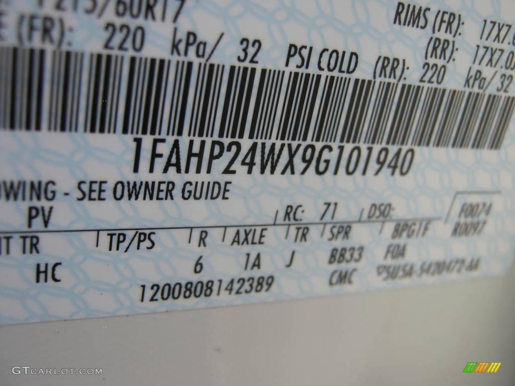 2009 Taurus Color Code PV for White Sand Tri-Coat Metallic Photo #18461139