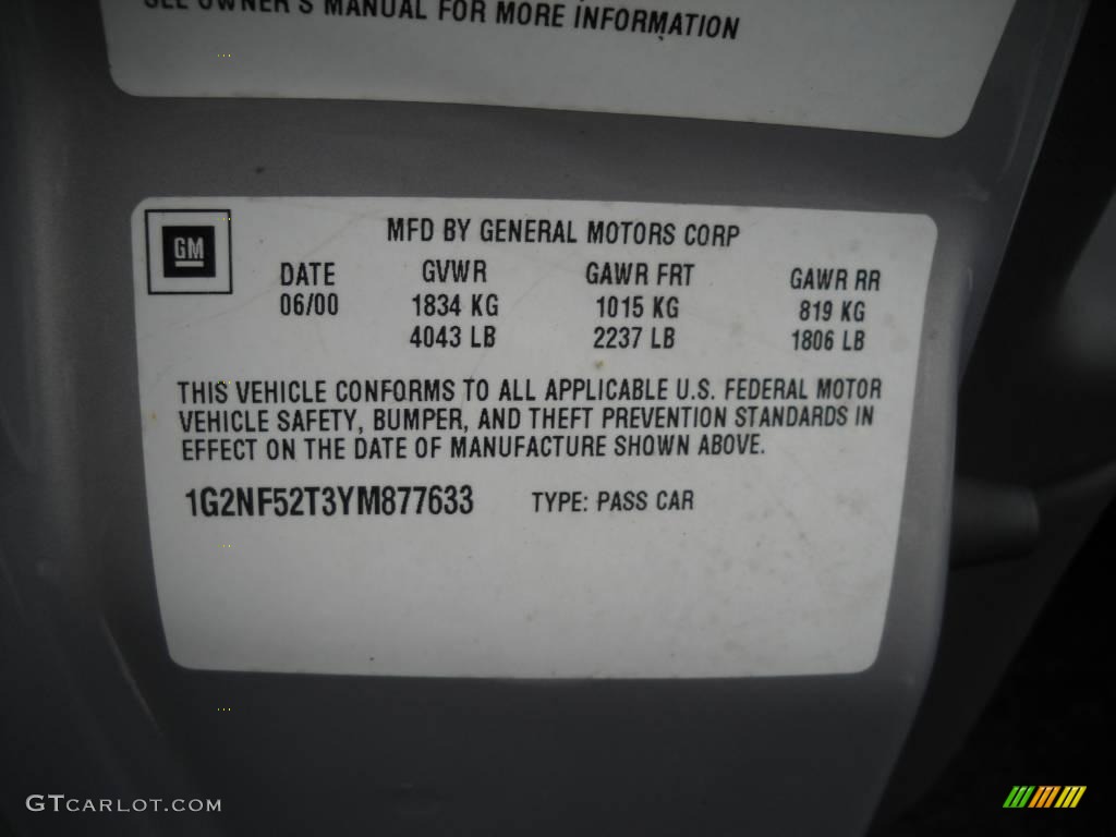 2000 Grand Am SE Sedan - Silvermist Metallic / Dark Pewter photo #9