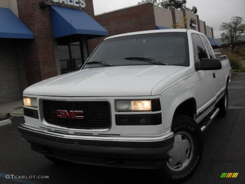 1997 Sierra 1500 SLT Extended Cab 4x4 - Olympic White / Red photo #2