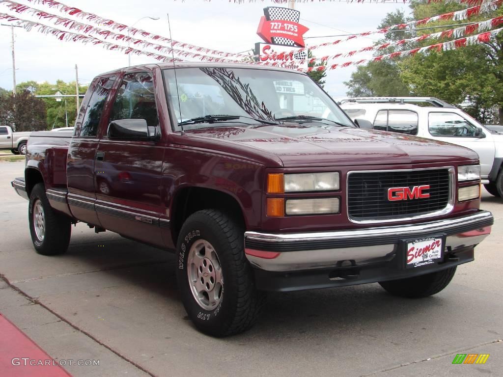 1995 Sierra 1500 SLE Extended Cab 4x4 - Dark Hunt Club Red Metallic / Burgundy photo #15