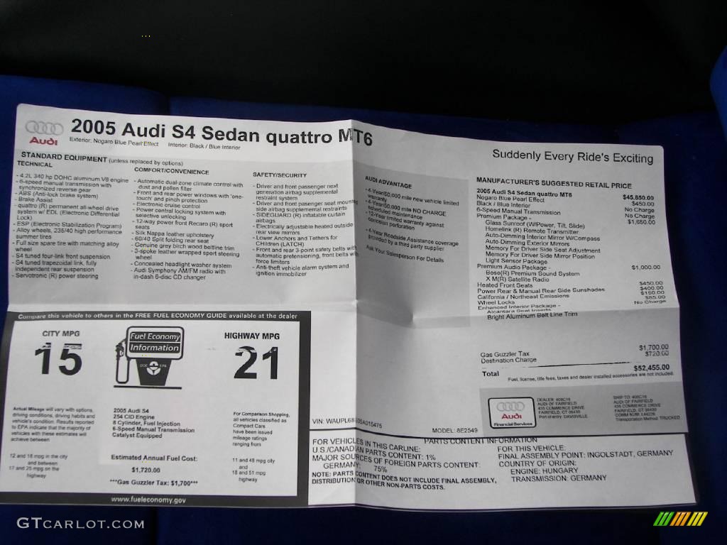 2005 S4 4.2 quattro Sedan - Nogaro Blue Pearl Effect / Black/Blue photo #26