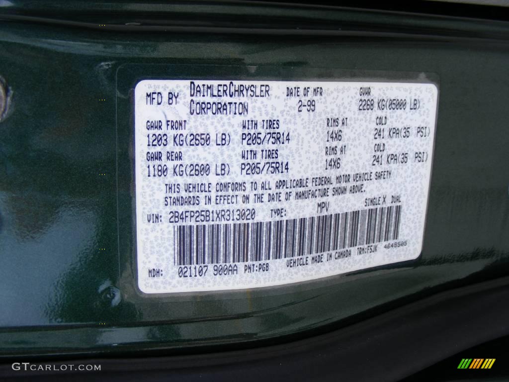 1999 Dodge Caravan Standard Caravan Model Color Code Photos