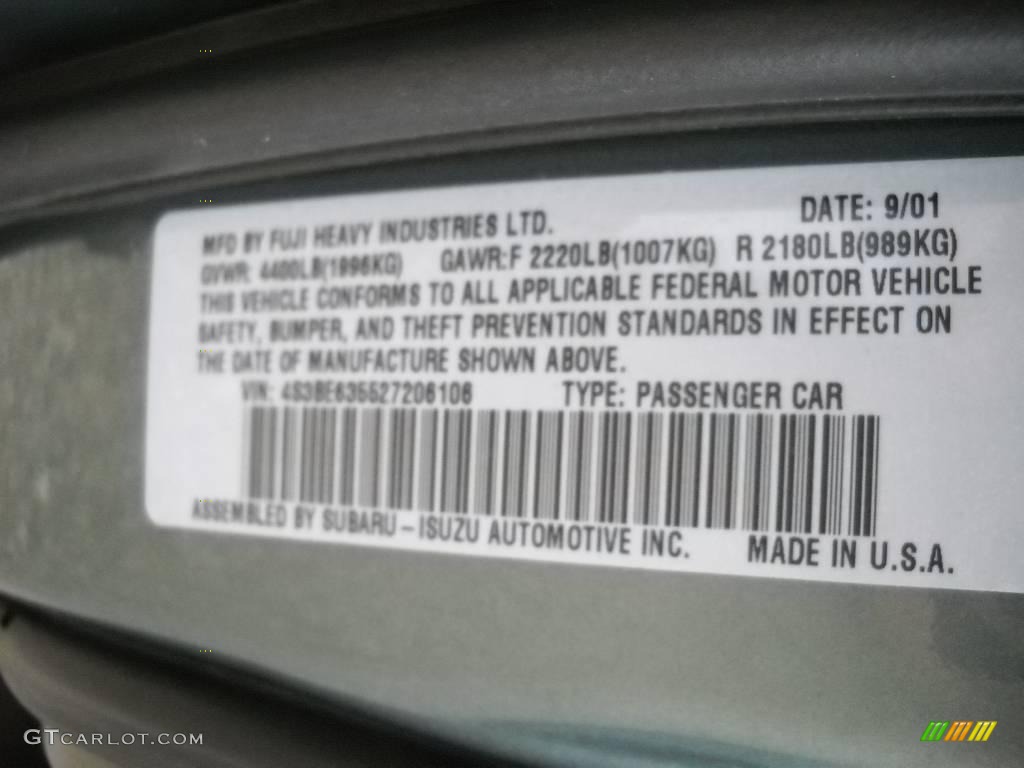 2002 Legacy L Sedan - Wintergreen Metallic / Dark Gray photo #9