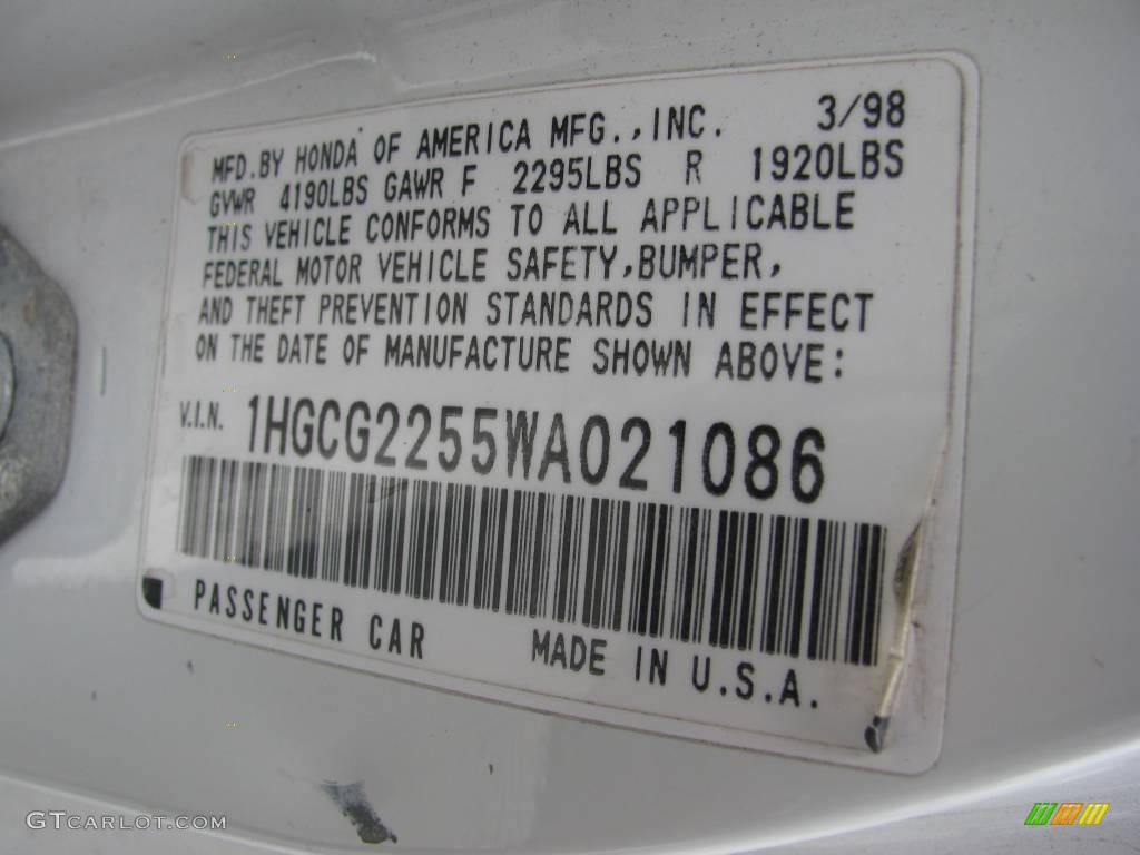 1998 Accord EX V6 Coupe - Taffeta White / Ivory photo #19