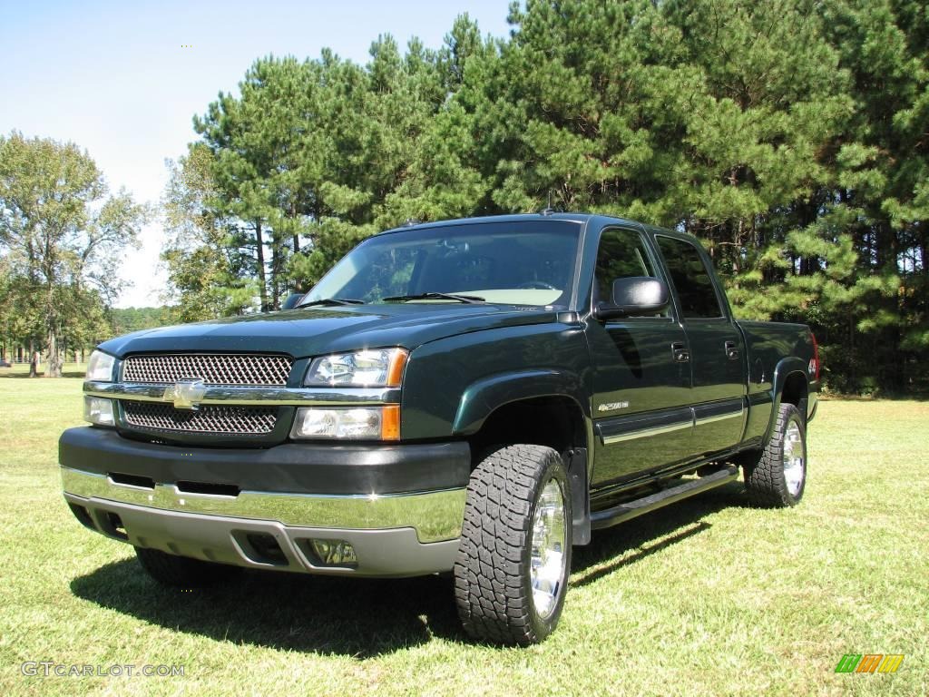 2003 Silverado 2500HD LT Crew Cab 4x4 - Dark Green Metallic / Tan photo #3