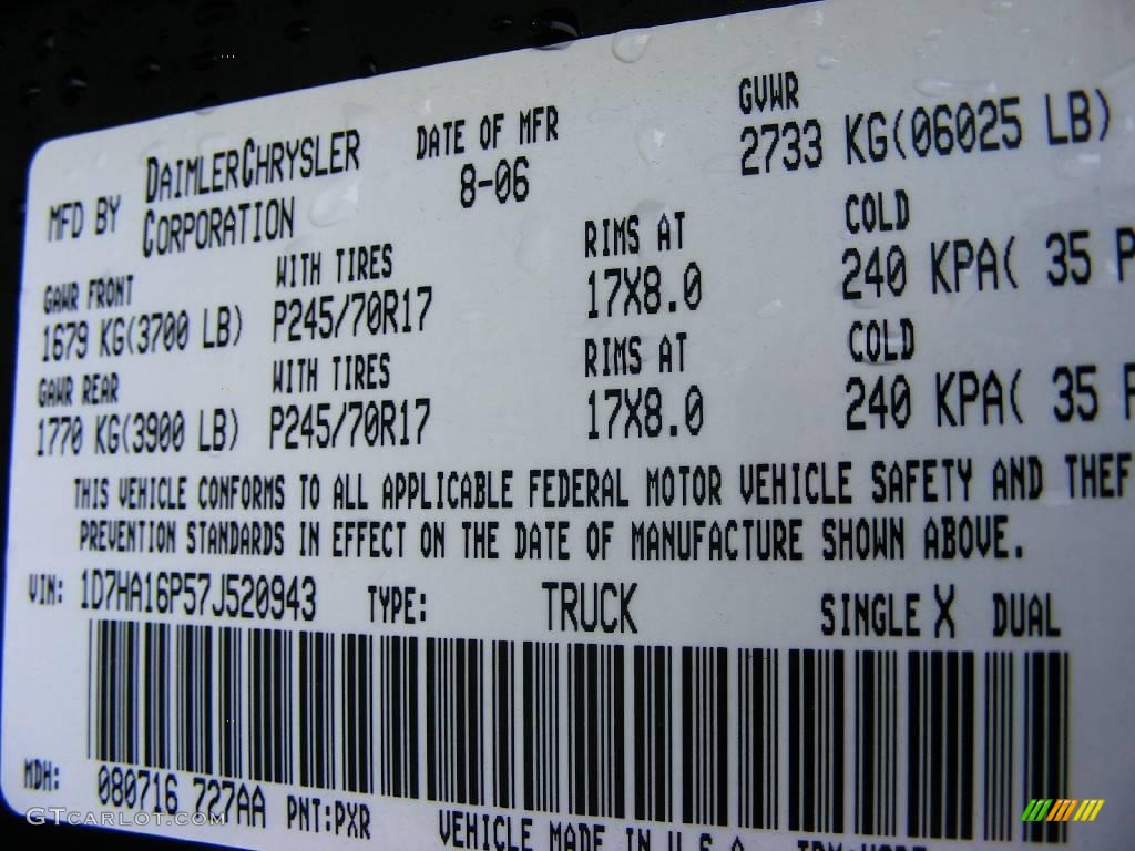 2007 Ram 1500 Color Code PXR for Brilliant Black Crystal Pearl Photo #19396160
