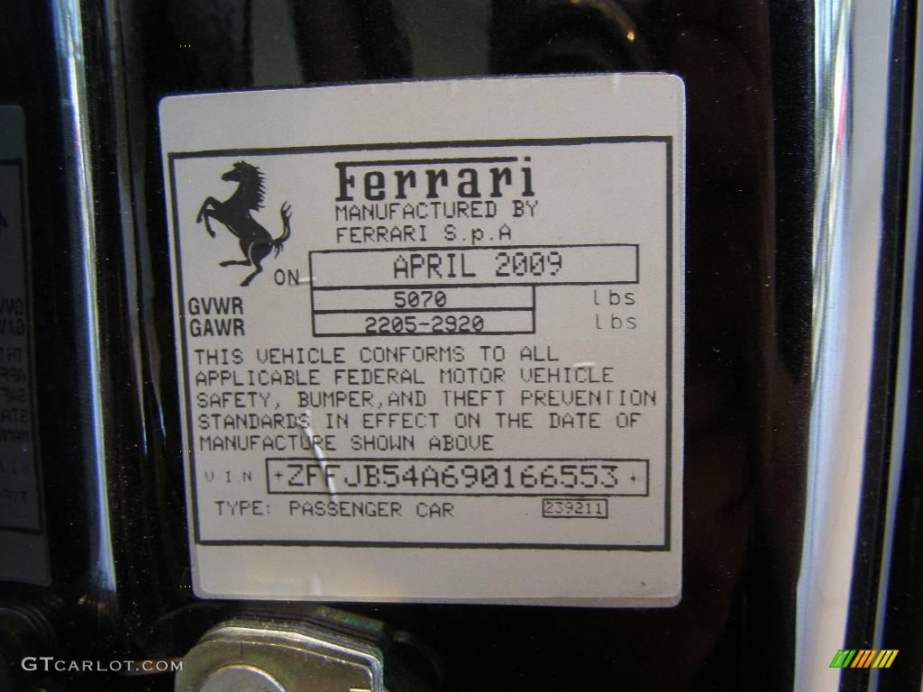 2009 Ferrari 612 Scaglietti Standard 612 Scaglietti Model Info Tag Photos