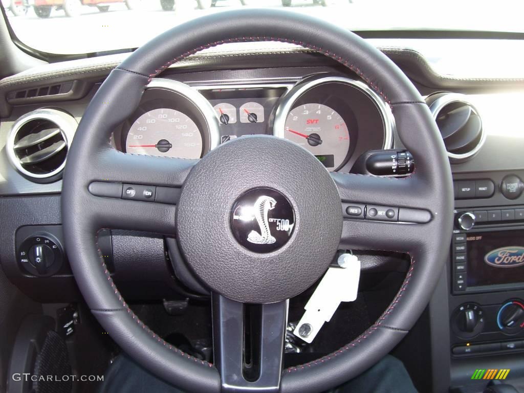 2009 Ford Mustang Shelby GT500 Coupe Dark Charcoal/Red Steering Wheel Photo #19411741