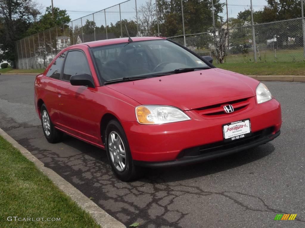 2002 Civic LX Coupe - Rally Red / Beige photo #2