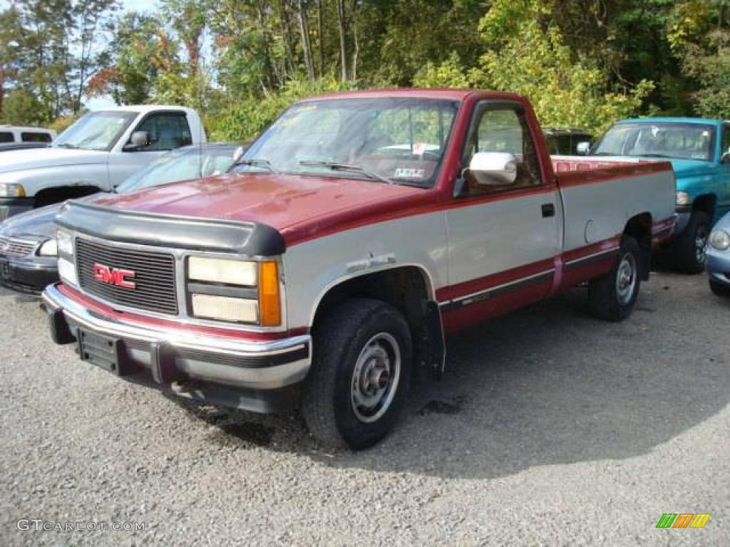 1991 Sierra 1500 SLE Regular Cab 4x4 - Medium Red Metallic / Red photo #5