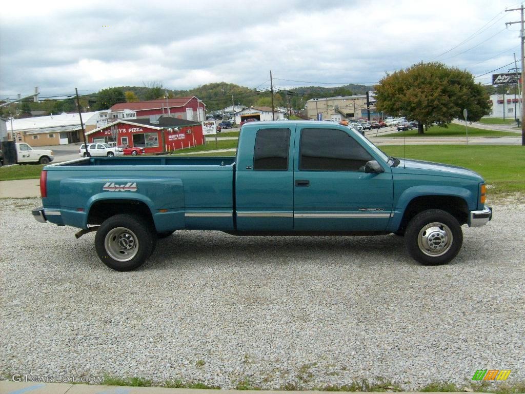 1997 Sierra 3500 SLE Crew Cab 4x4 Dually - Bright Teal Metallic / Pewter Gray photo #6