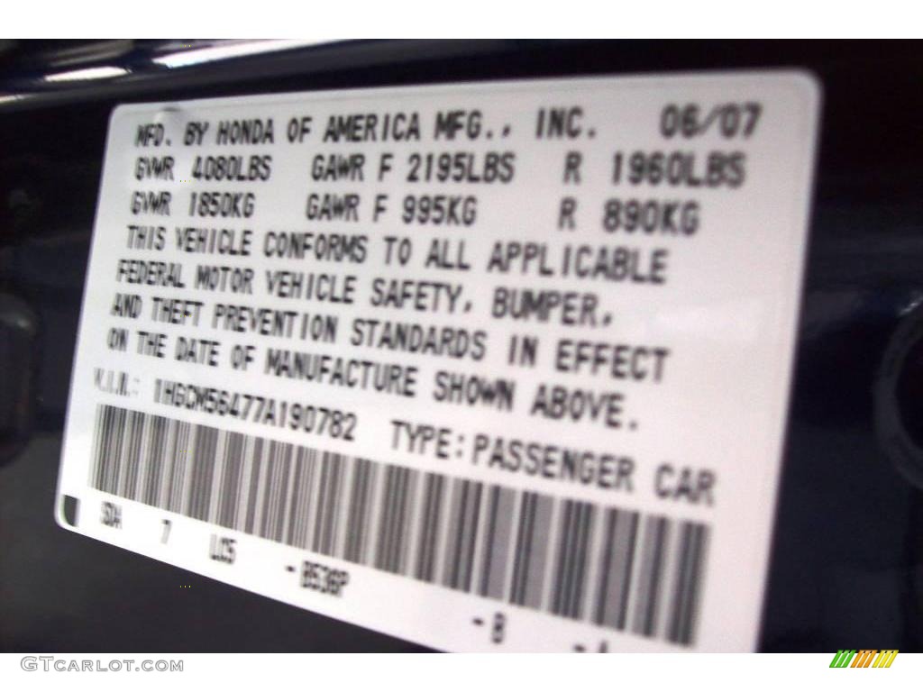 2007 Accord Color Code B536P for Royal Blue Pearl Photo #19459797
