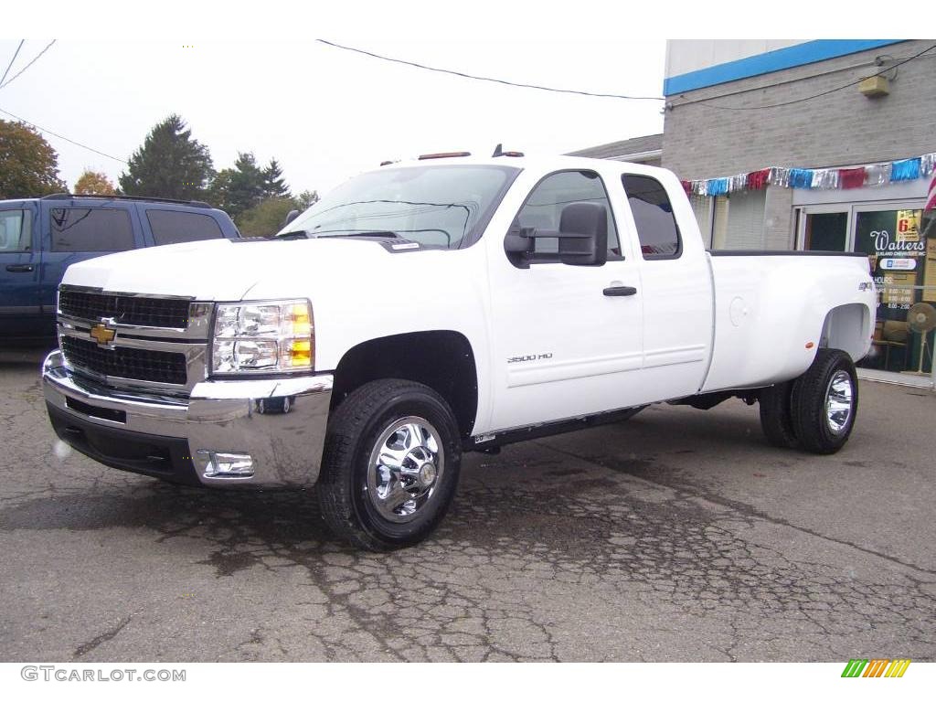 2009 Silverado 3500HD LT Extended Cab 4x4 Dually - Summit White / Ebony photo #1