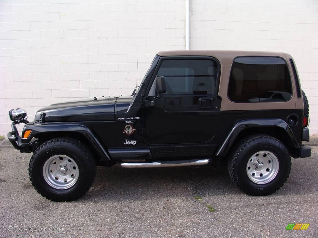 2001 Wrangler Sahara 4x4 - Black / Camel/Dark Green photo #2