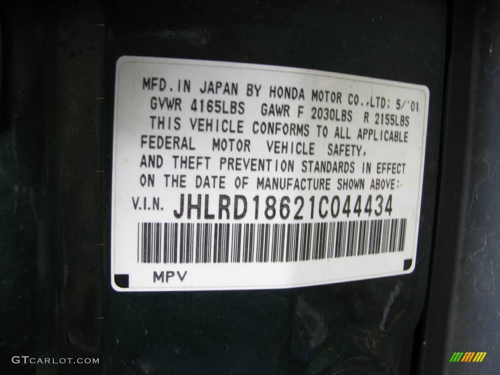 2001 CR-V EX 4WD - Clover Green Pearl / Dark Gray photo #14