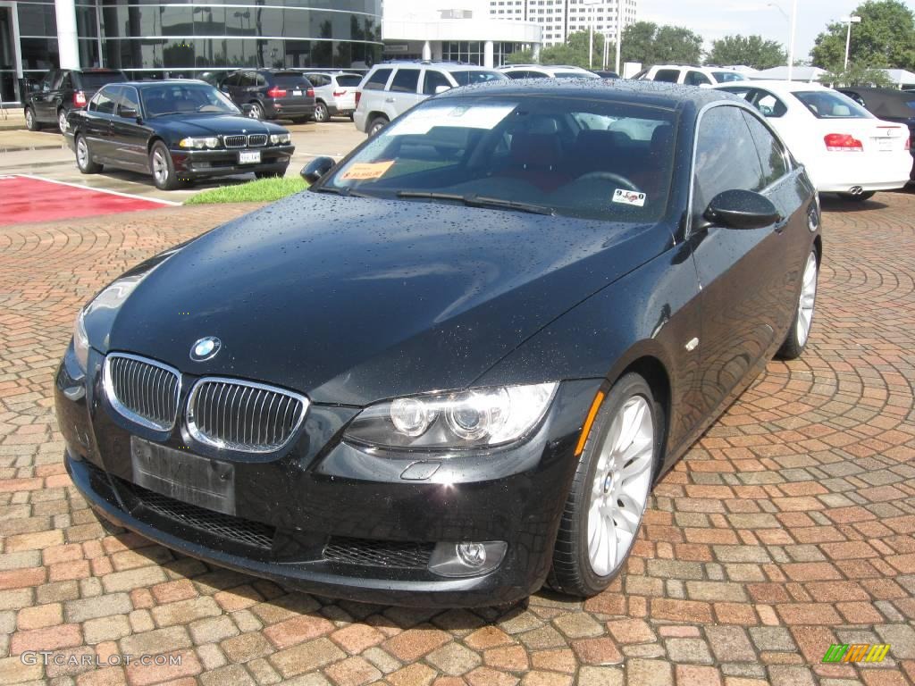 2007 3 Series 328i Coupe - Jet Black / Coral Red/Black photo #3