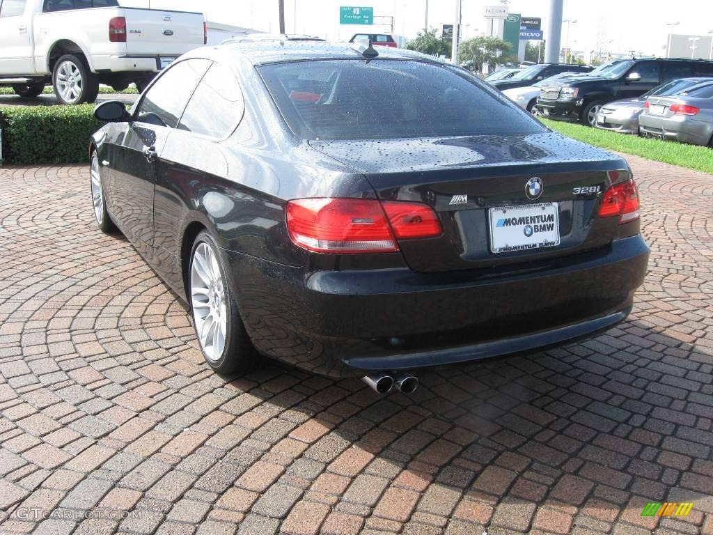 2007 3 Series 328i Coupe - Jet Black / Coral Red/Black photo #5