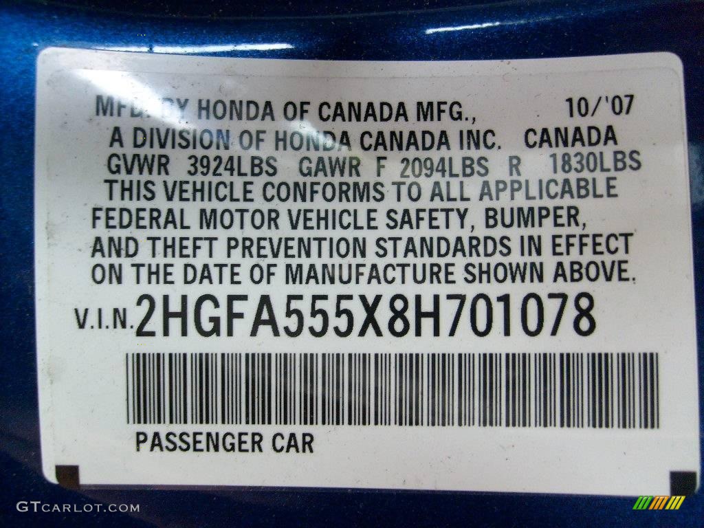 2008 Honda Civic Mugen Si Sedan Info Tag Photo #19742459