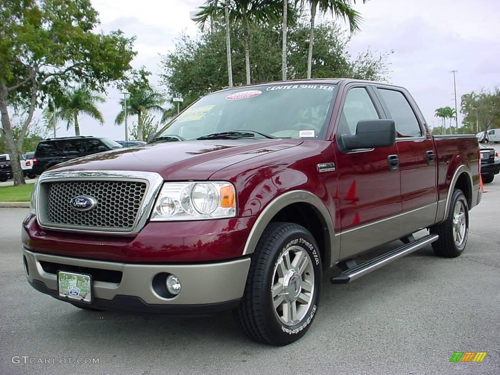 2006 F150 Lariat SuperCrew - Dark Toreador Red Metallic / Tan photo #8