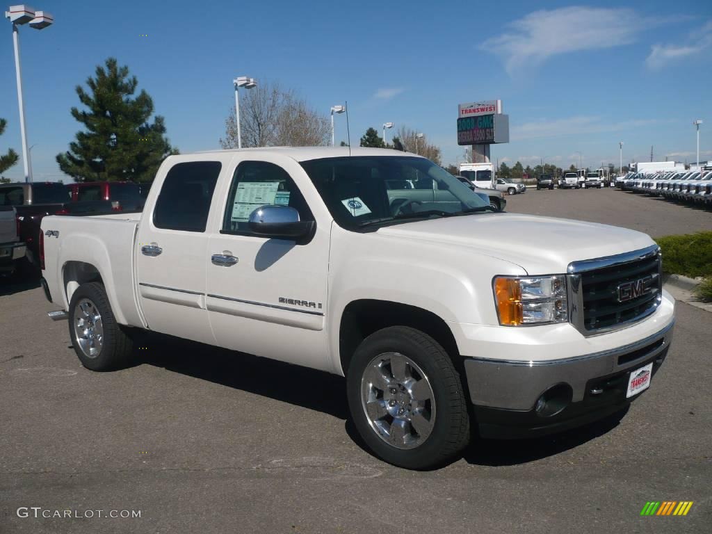 2009 Sierra 1500 SLT Crew Cab 4x4 - White Diamond Tricoat / Dark Titanium/Light Titanium photo #1