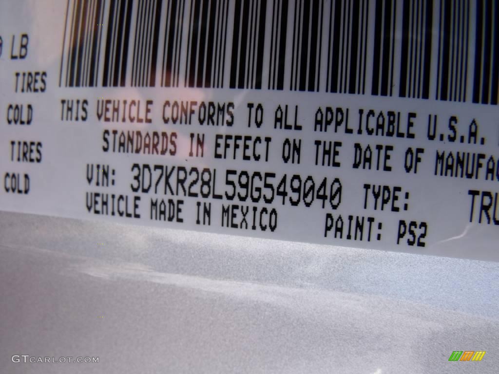 2009 Ram 2500 Color Code PS2 for Bright Silver Metallic Photo #20157472