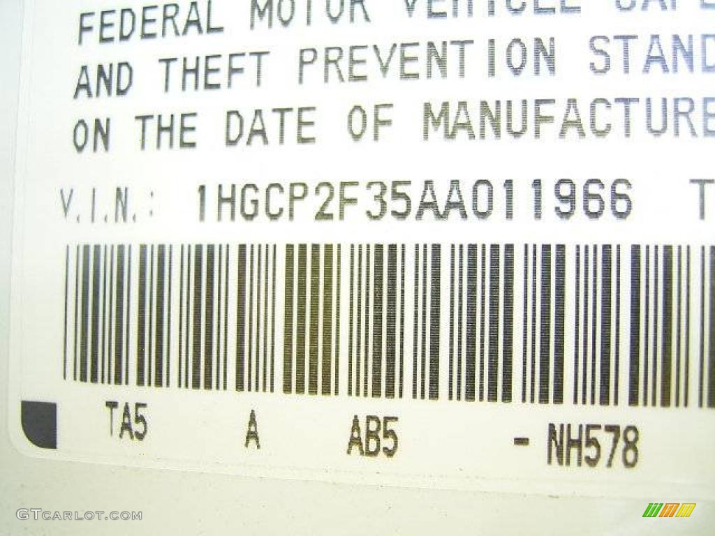 2010 Accord Color Code NH578 for Taffeta White Photo #20322921