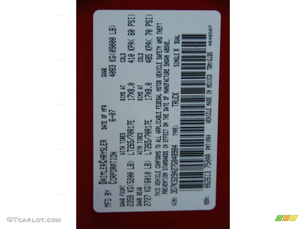 2007 Ram 2500 Color Code PR4 for Flame Red Photo #20331471