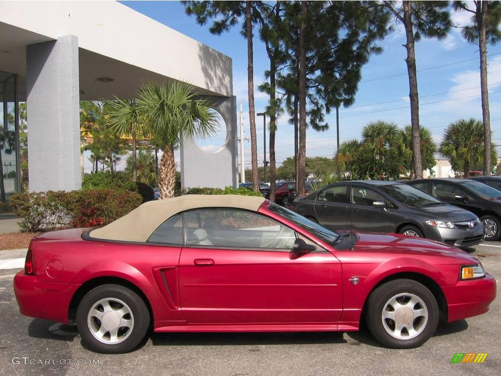 1999 Mustang V6 Convertible - Laser Red Metallic / Medium Parchment photo #2