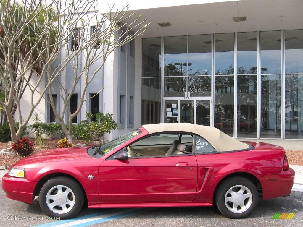 1999 Mustang V6 Convertible - Laser Red Metallic / Medium Parchment photo #5