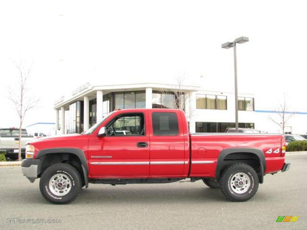 2002 Sierra 2500HD SLE Extended Cab 4x4 - Fire Red / Graphite photo #1