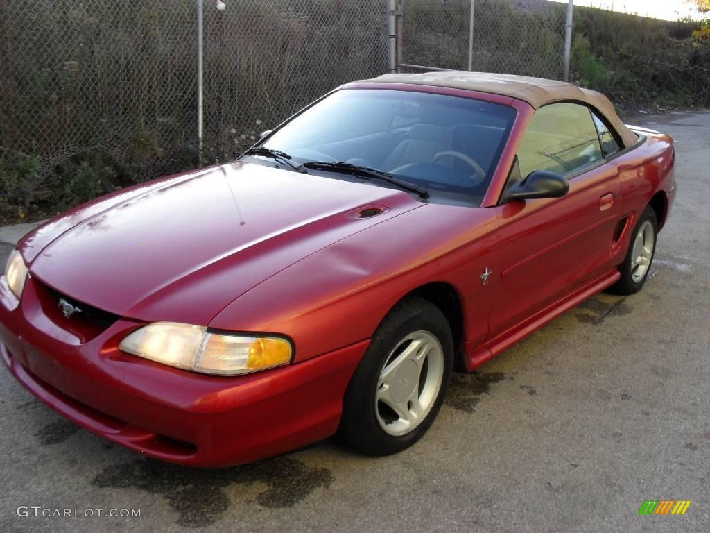 1996 Mustang V6 Convertible - Laser Red Metallic / Saddle photo #2