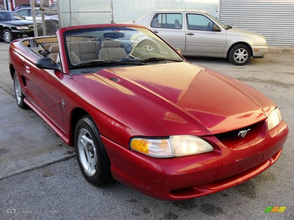 1996 Mustang V6 Convertible - Laser Red Metallic / Saddle photo #5