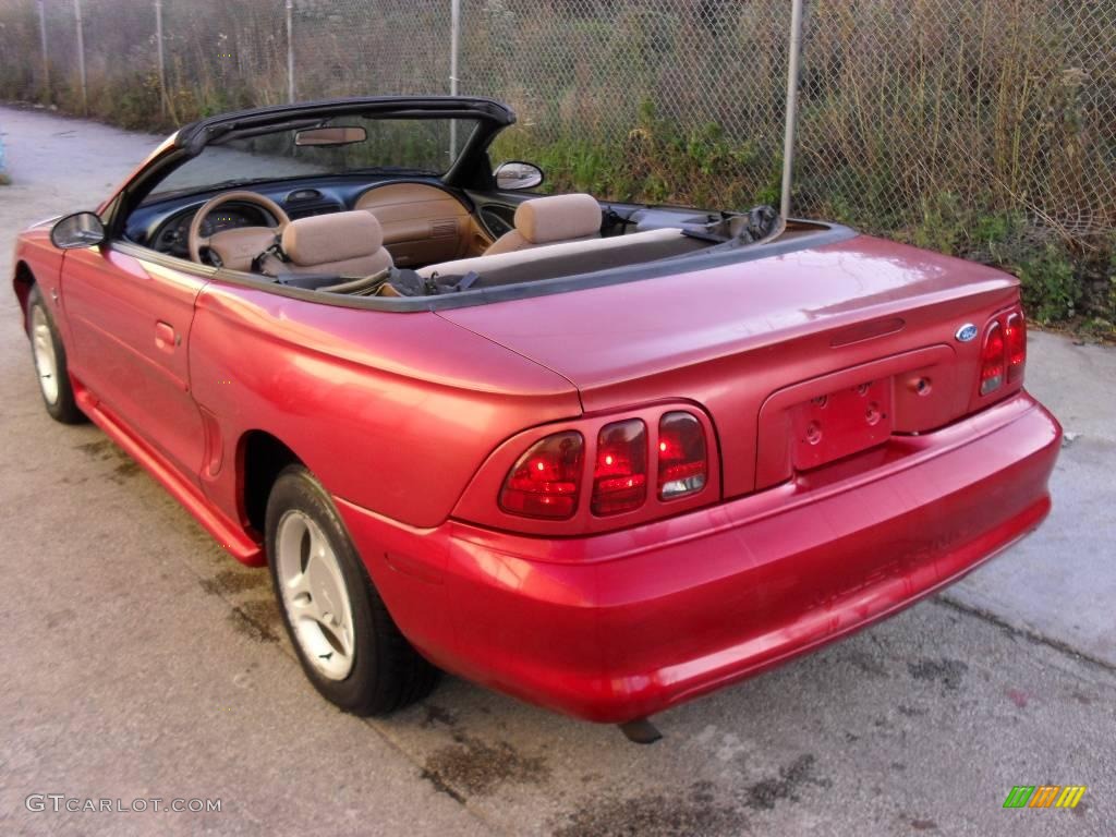 1996 Mustang V6 Convertible - Laser Red Metallic / Saddle photo #8